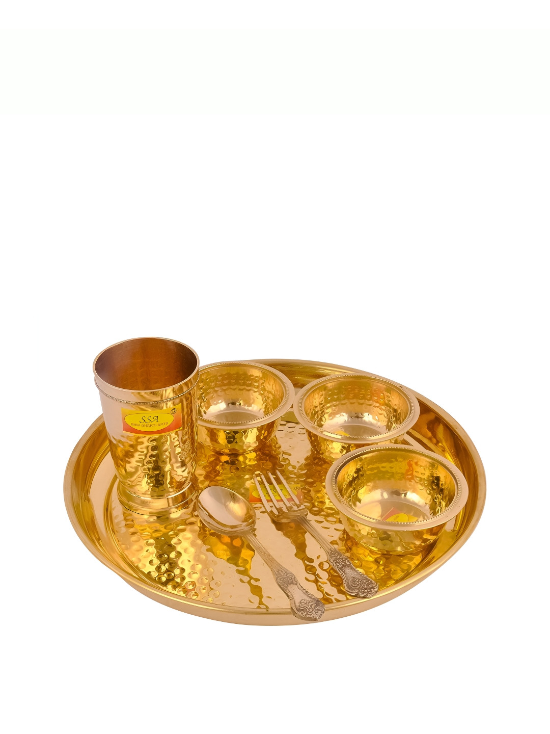 Shivshakti Arts Hammered Design Copper Solid Brass 7 Piece Dinner Set