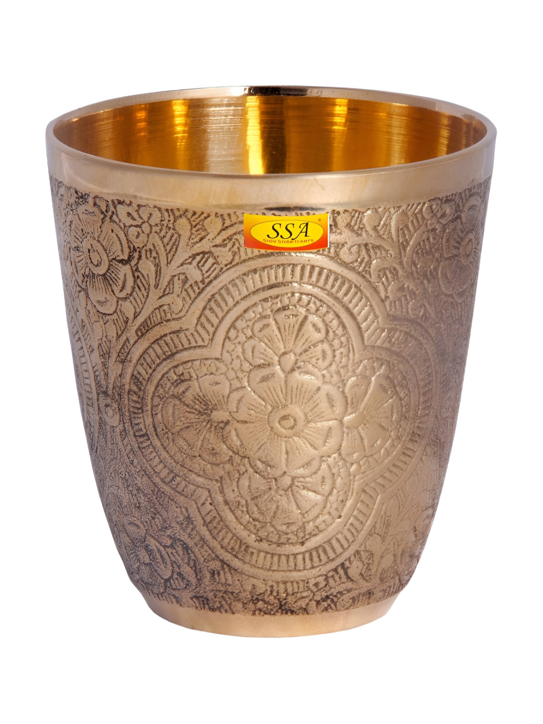 Shivshakti Arts Copper Toned Brass Embossed Design Glass 280ml