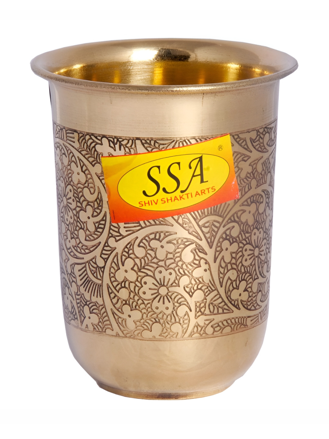 Shivshakti Arts Yellow Embossed Design Brass Glass