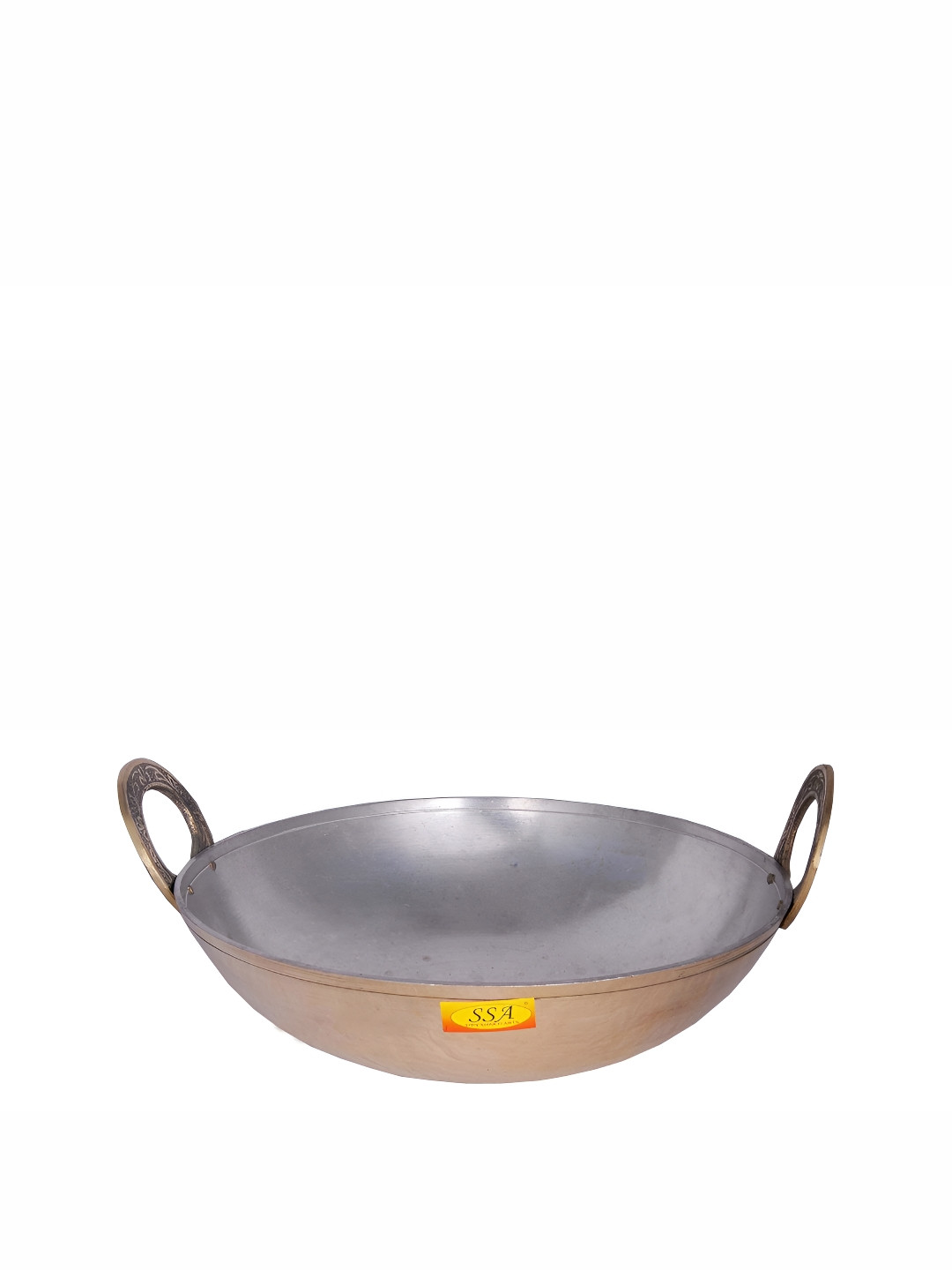 Shivshakti Arts Brown & Silver Toned Brass Cooking Kadhai or Wok