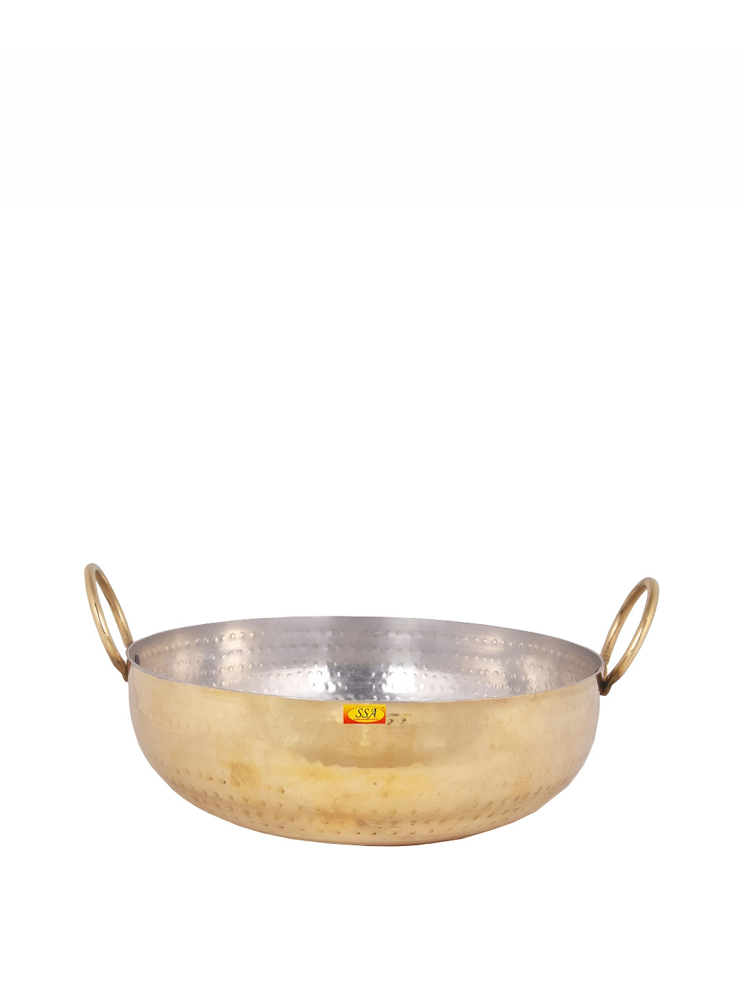 Shivshakti Arts Yellow & Silver Toned Brass Cooking Kadhai or Wok