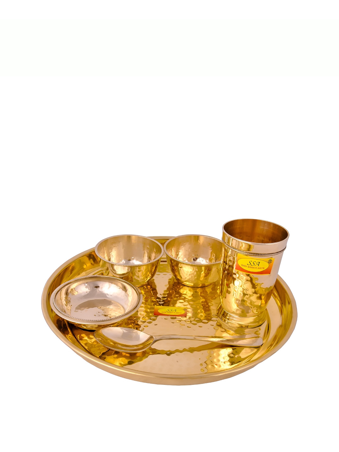 Shivshakti Arts Brass Hammered Design Copper Solid Brass 6 Piece Dinner Set