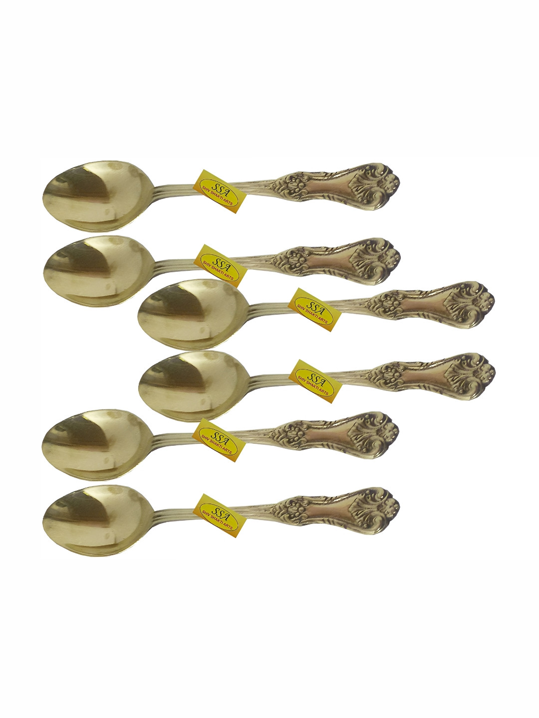 Shivshakti Arts Gold Toned 6 Pieces Brass Spoon Set