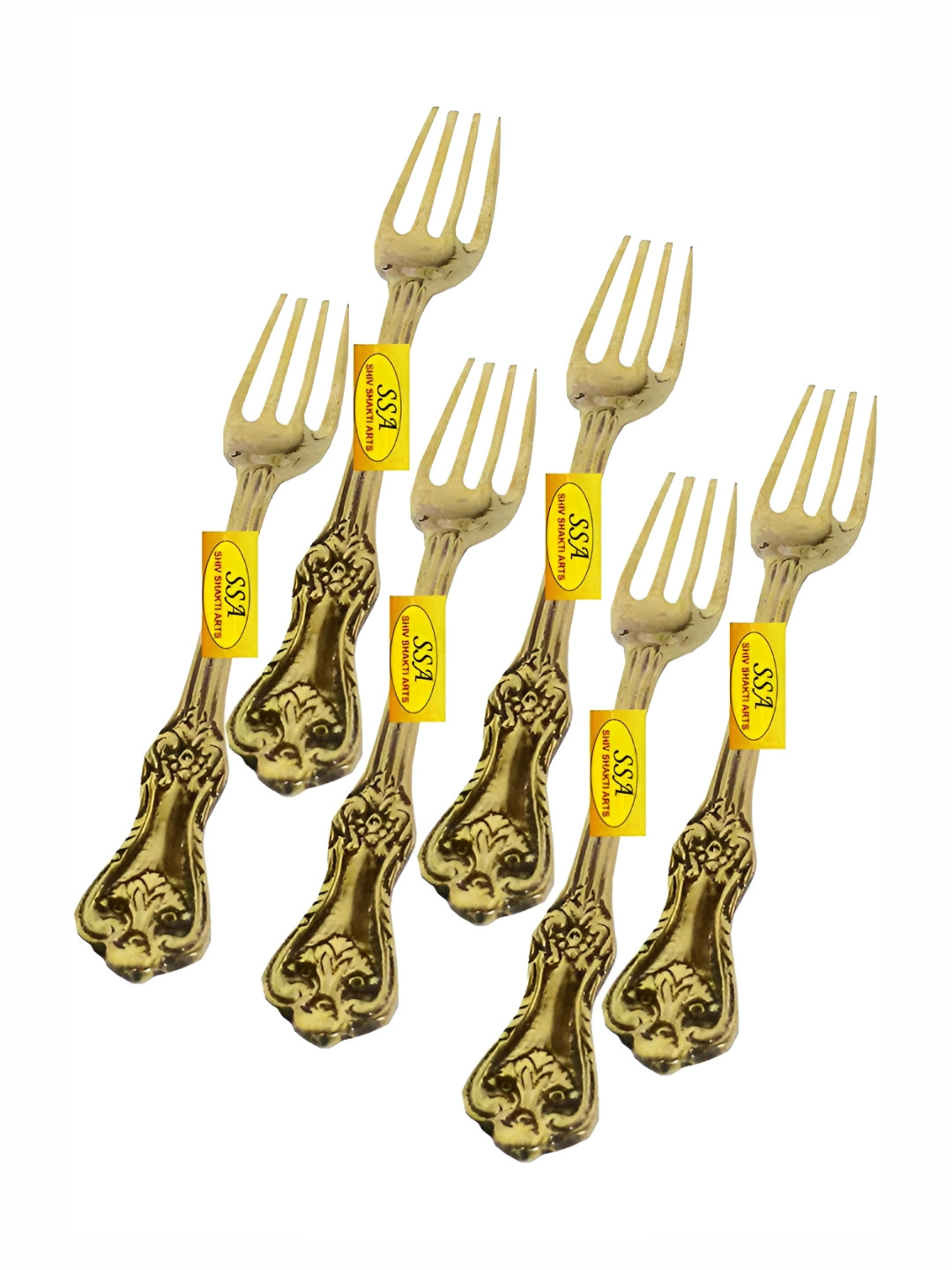 Shivshakti Arts Gold Toned 6 Pieces Brass Fork Set