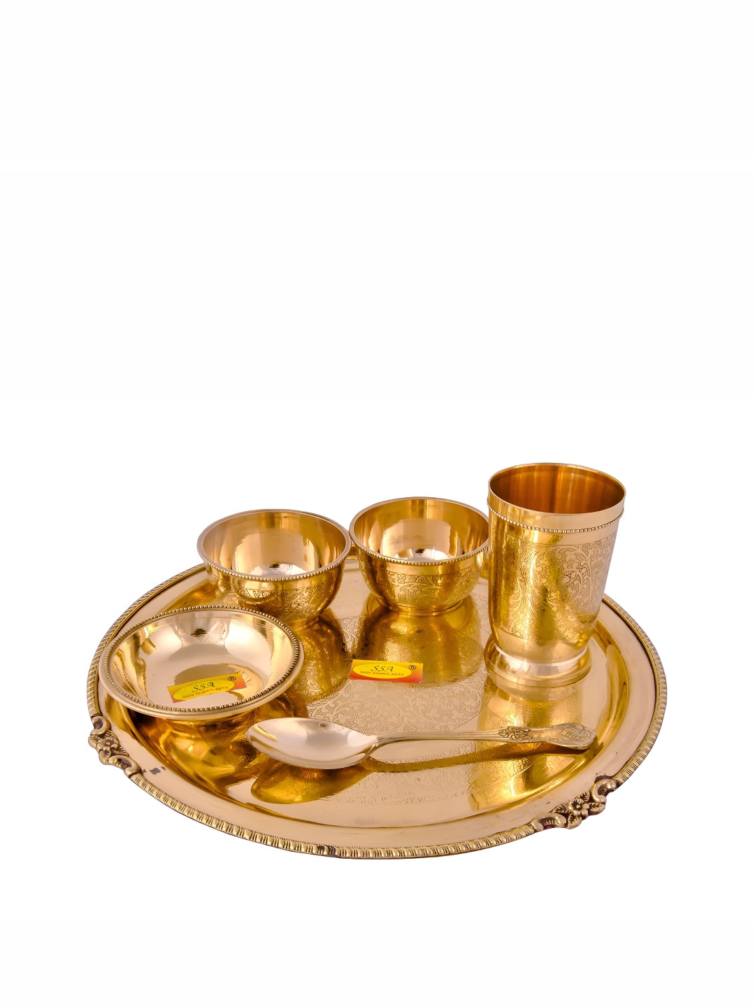 Shivshakti Arts Embossed Design Copper Floral Brass 6 Piece Dinner Set