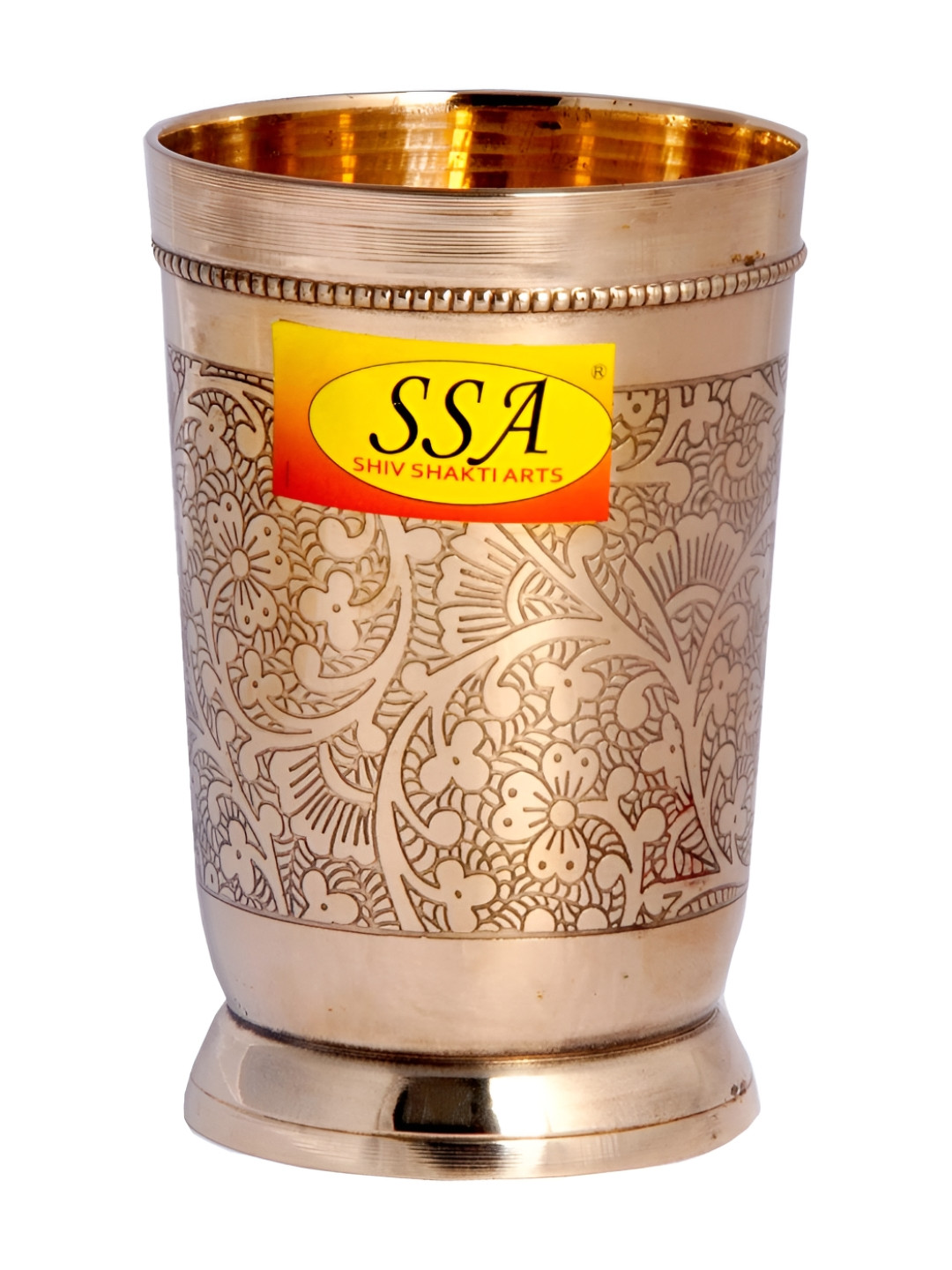 Shivshakti Arts Yellow Embossed Design Brass Water Glass 300 Ml