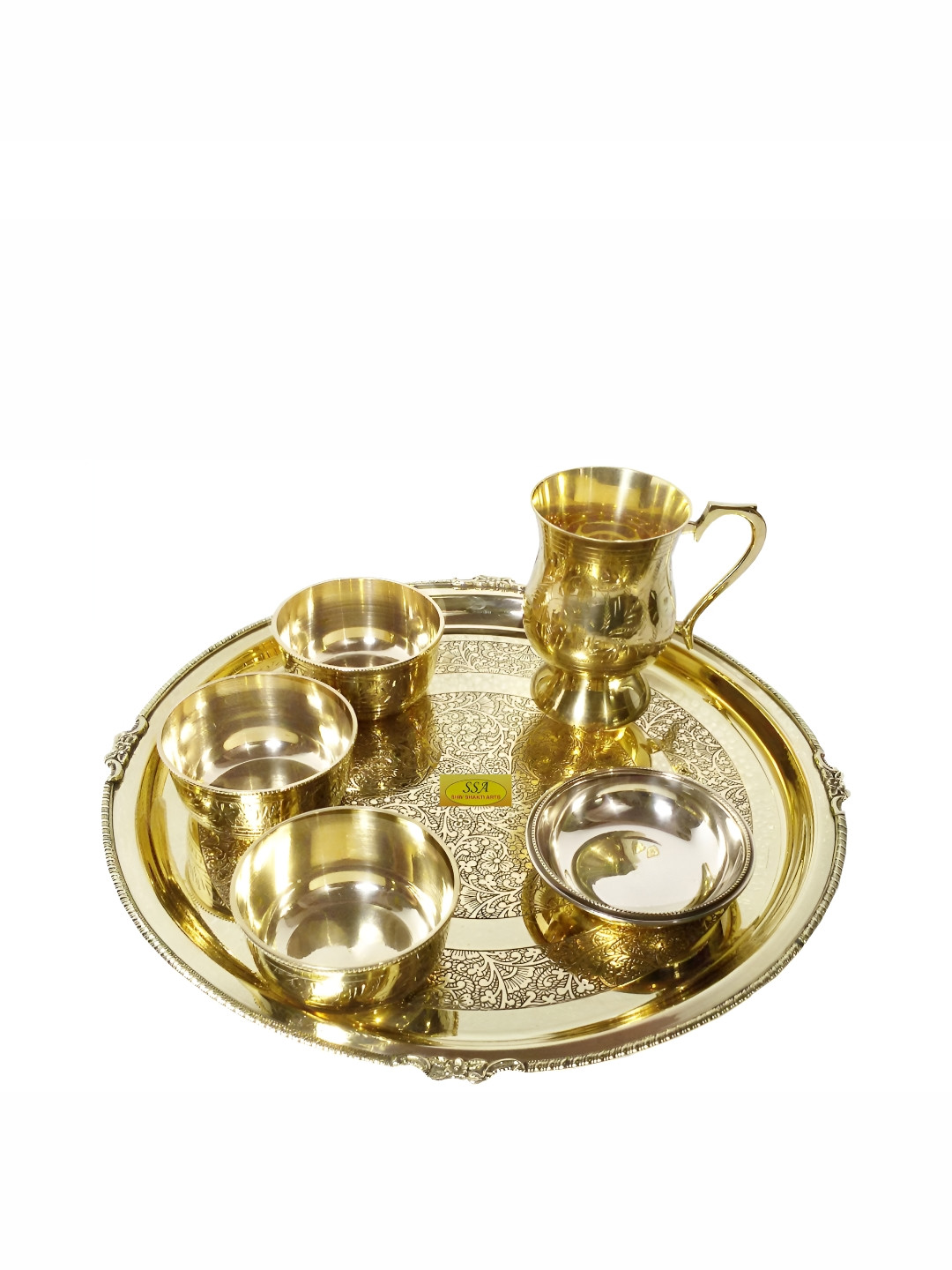 Shivshakti Arts Gold Floral Brass Easy to Clean 6 Piece Dinner Set
