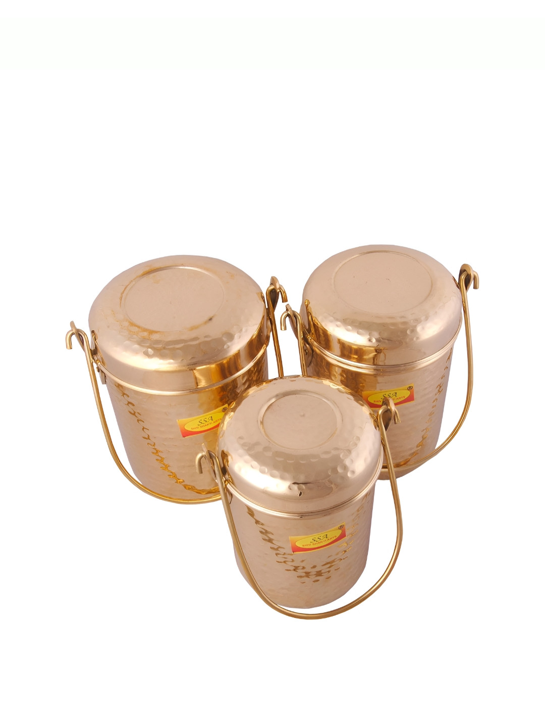 Shivshakti Arts Yellow Brass 3 Piece Magnetic Canister