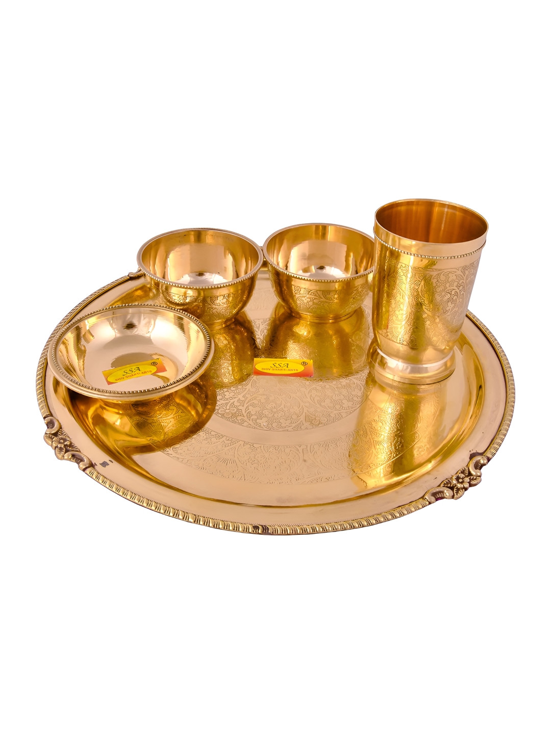 Shivshakti Arts Embossed Design Copper Floral Brass 5 Piece Dinner Set
