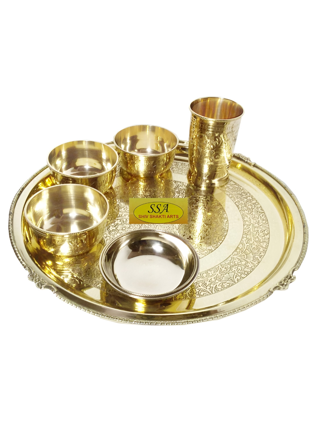 Shivshakti Arts Gold Floral Brass 6 Piece Dinner Set