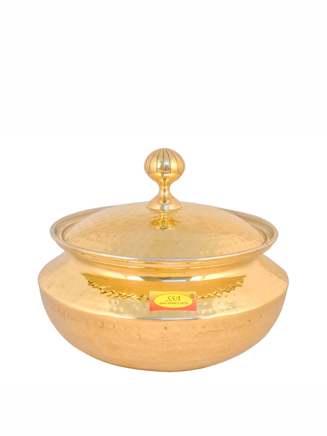 Shivshakti Arts Yellow Brass Cooking Handi with Lid