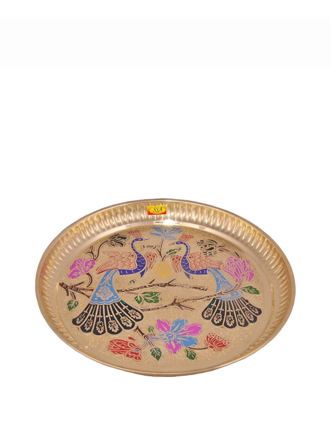 Shivshakti Arts Yellow Brass Peacock Design Plate