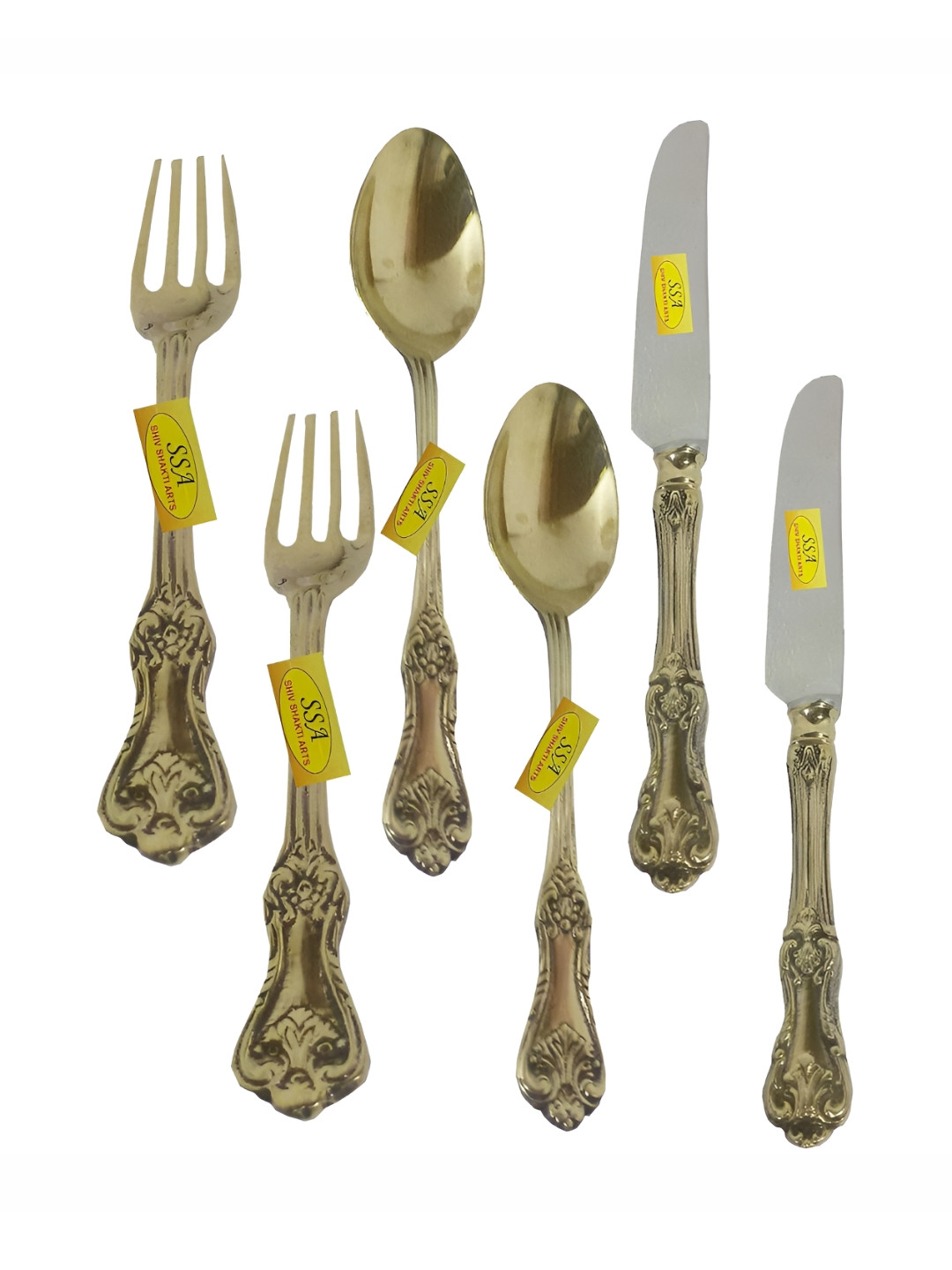 Shivshakti Arts Gold Toned 6 Pieces Brass Cutlery Set