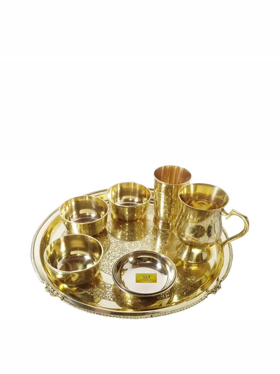 Shivshakti Arts Yellow Floral Brass 7 Piece Dinner Set