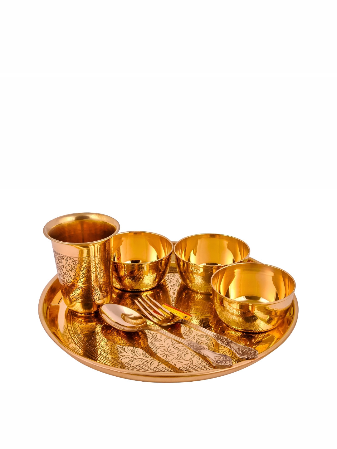 Shivshakti Arts Yellow Floral Brass Easy to Clean 7 Piece Dinner Set