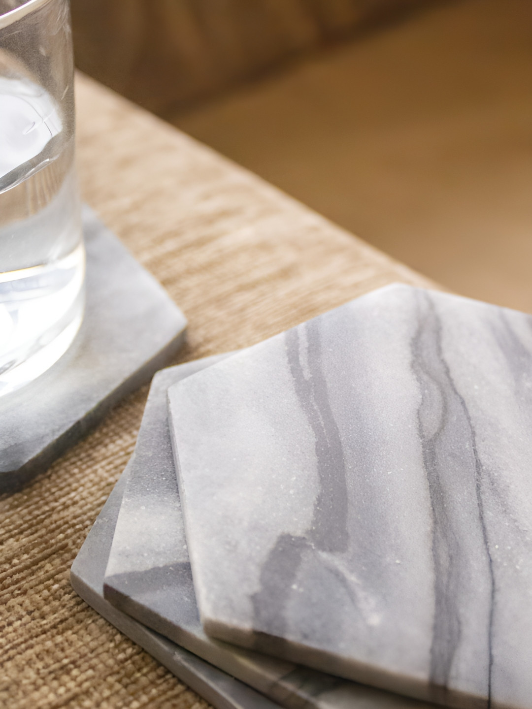 BYORA HOMES Grey & White 4 Pieces Geometric Marble Coasters