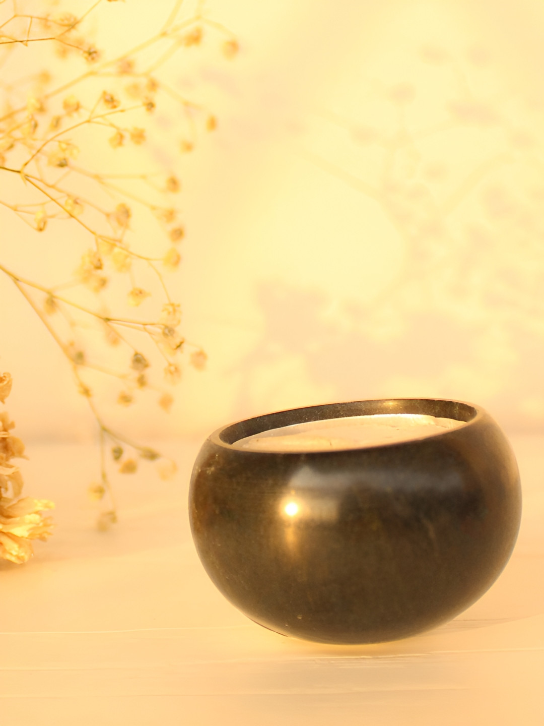 BYORA HOMES Black Wooden Candle Holder