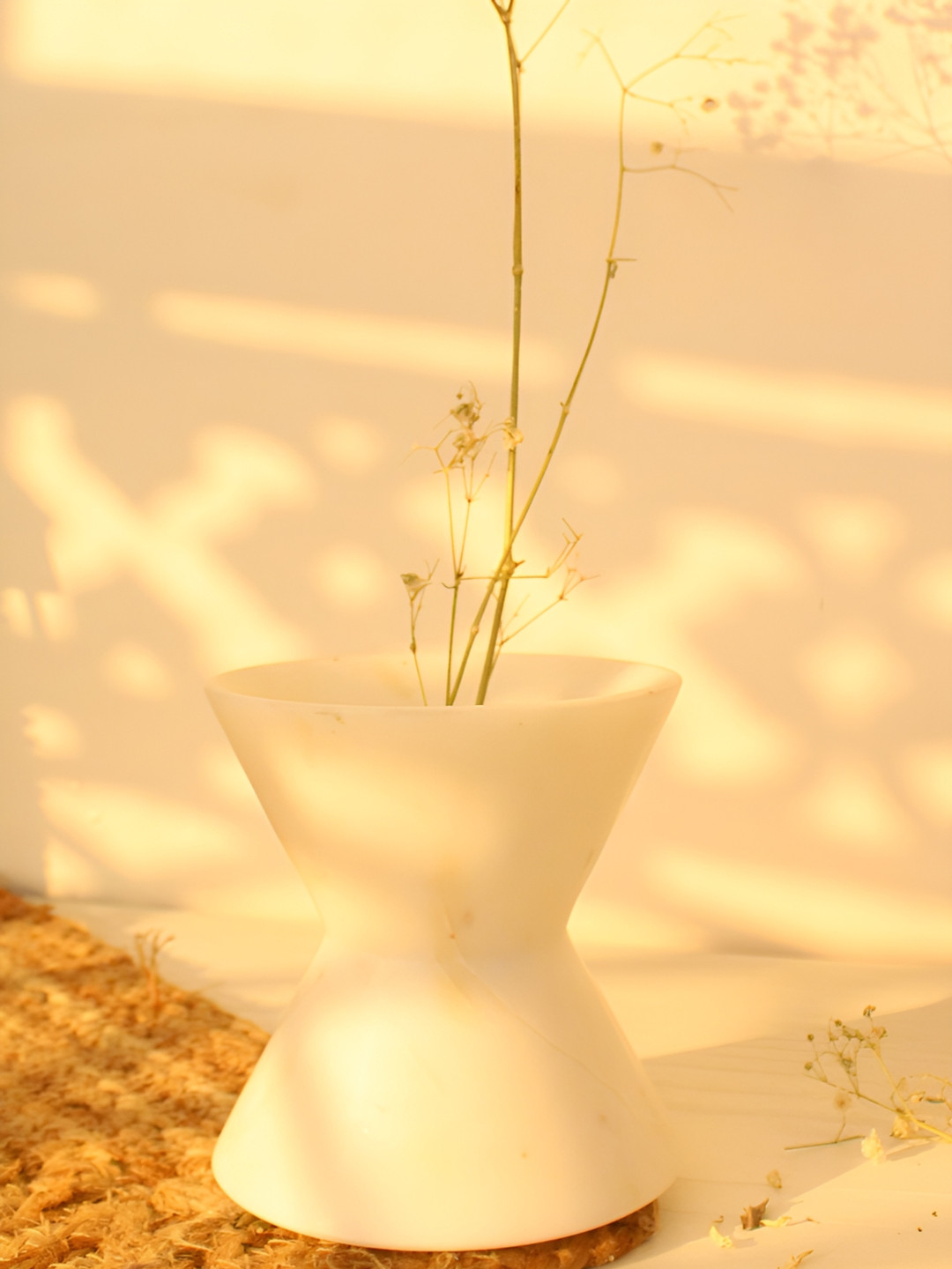 BYORA HOMES White Dumroo Shape Marble Vase