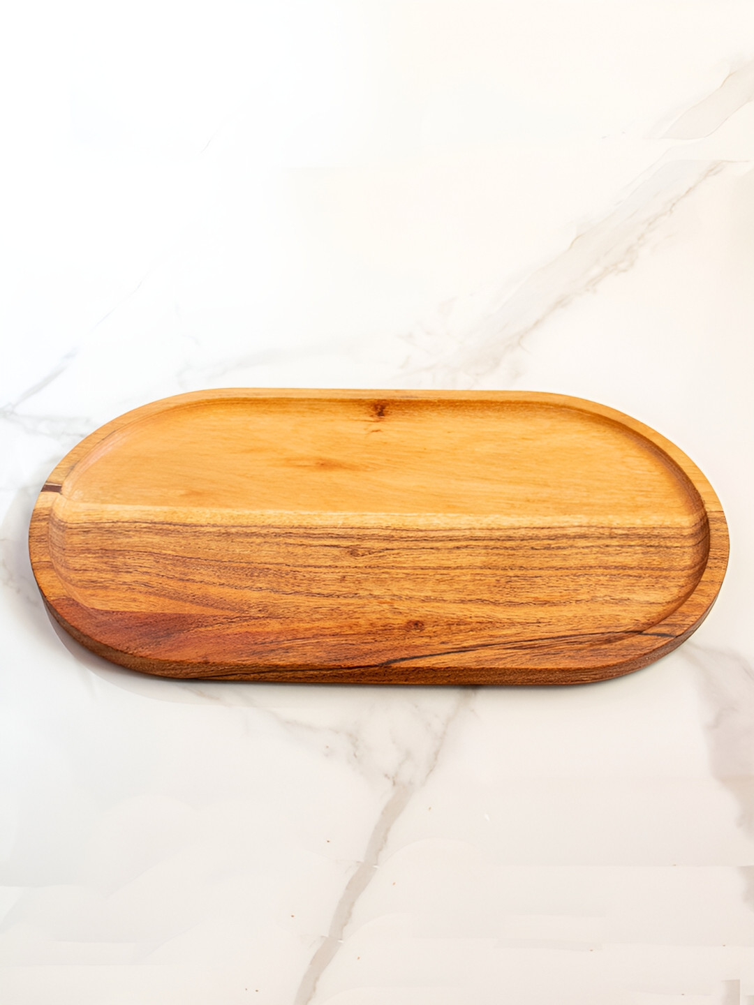 BYORA HOMES Brown Wooden Elliptical Tray