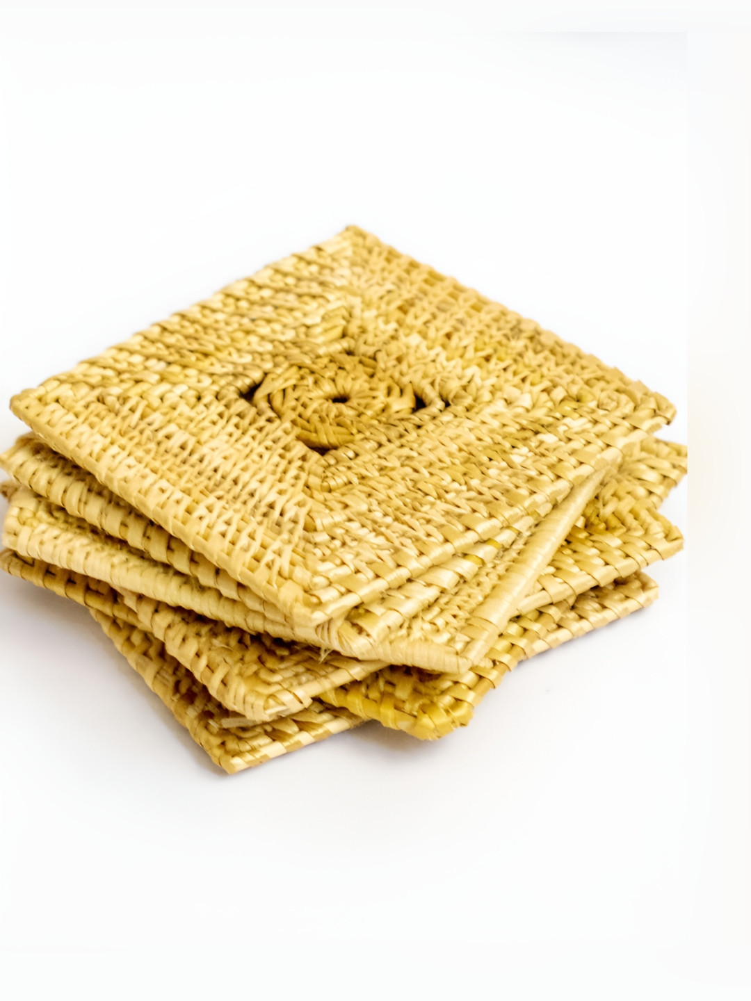 BYORA HOMES Yellow 6 Pieces Square Weave Coasters