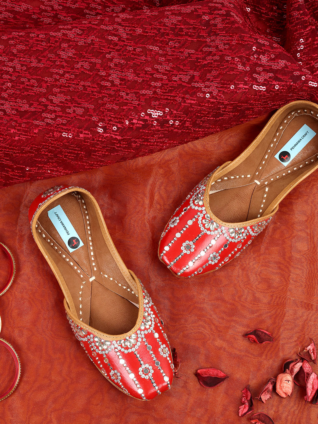 PehnawaCraft Mirror & Stone Embellished  handcrafted mojaris