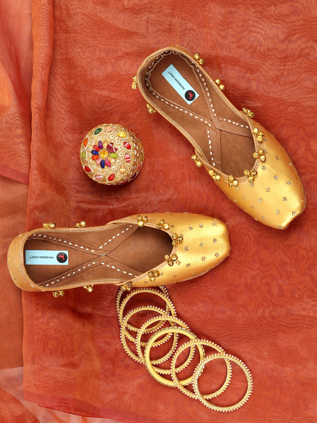 PehnawaCraft Embellished ghungroo Leather Mojaris