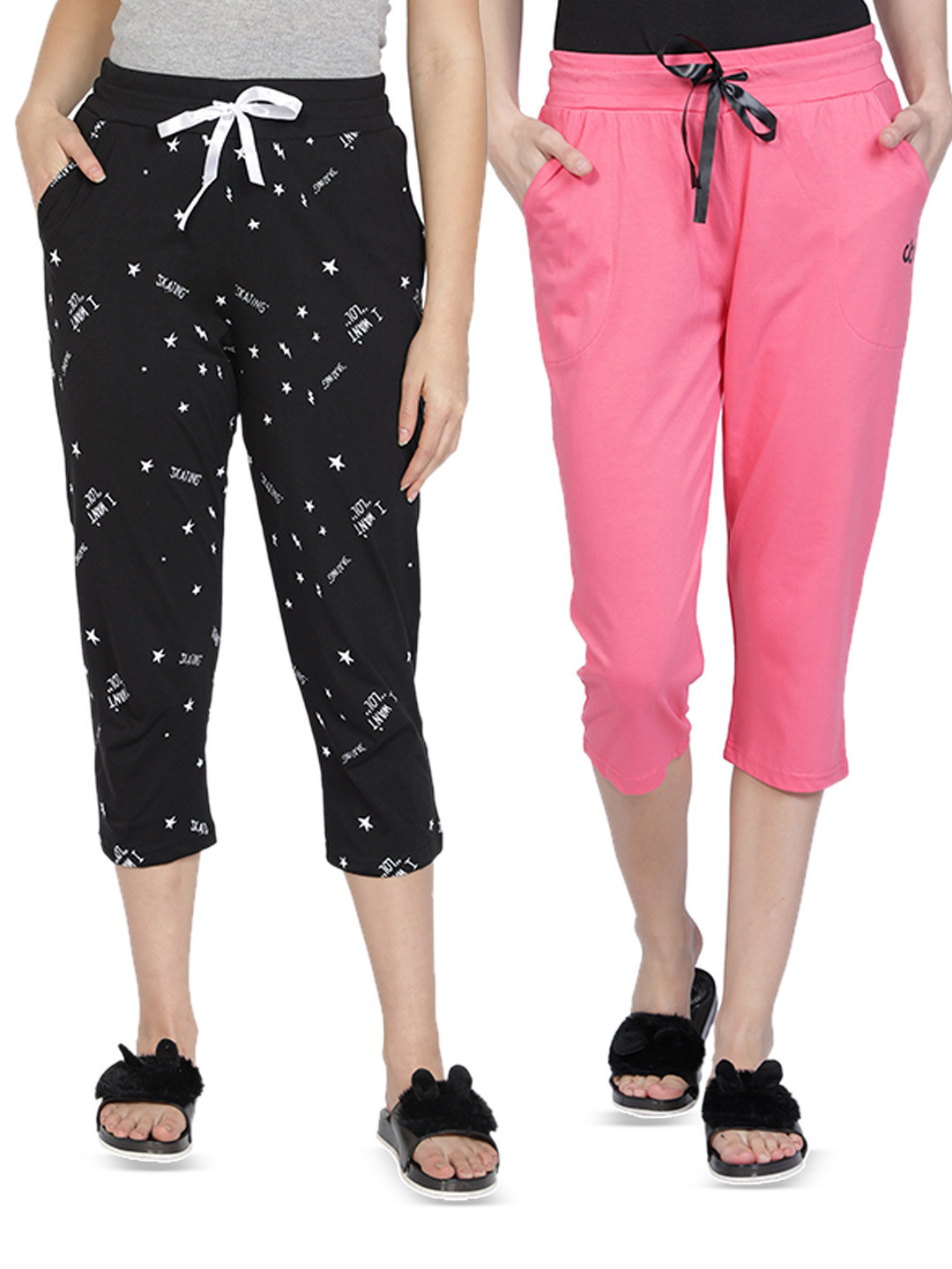 CLUB A9 Pack Of 2 Mid-Rise Pure Cotton Lounge Capri