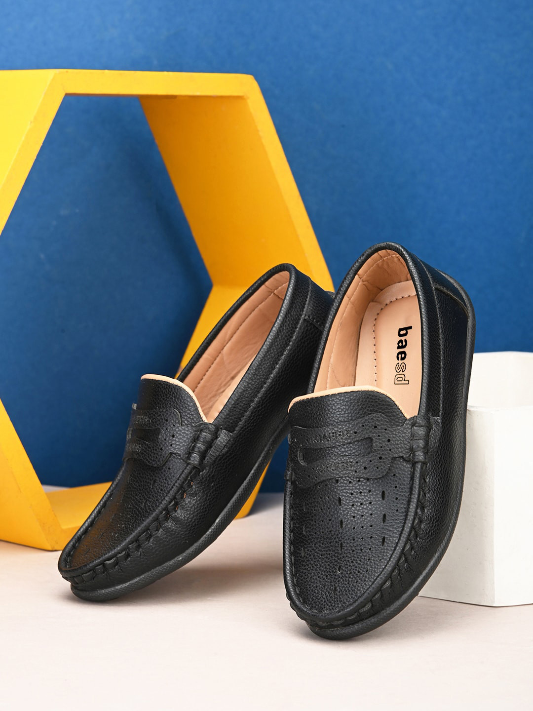 BAESD Boys Textured Lightweight Penny Loafers With Laser Cuts