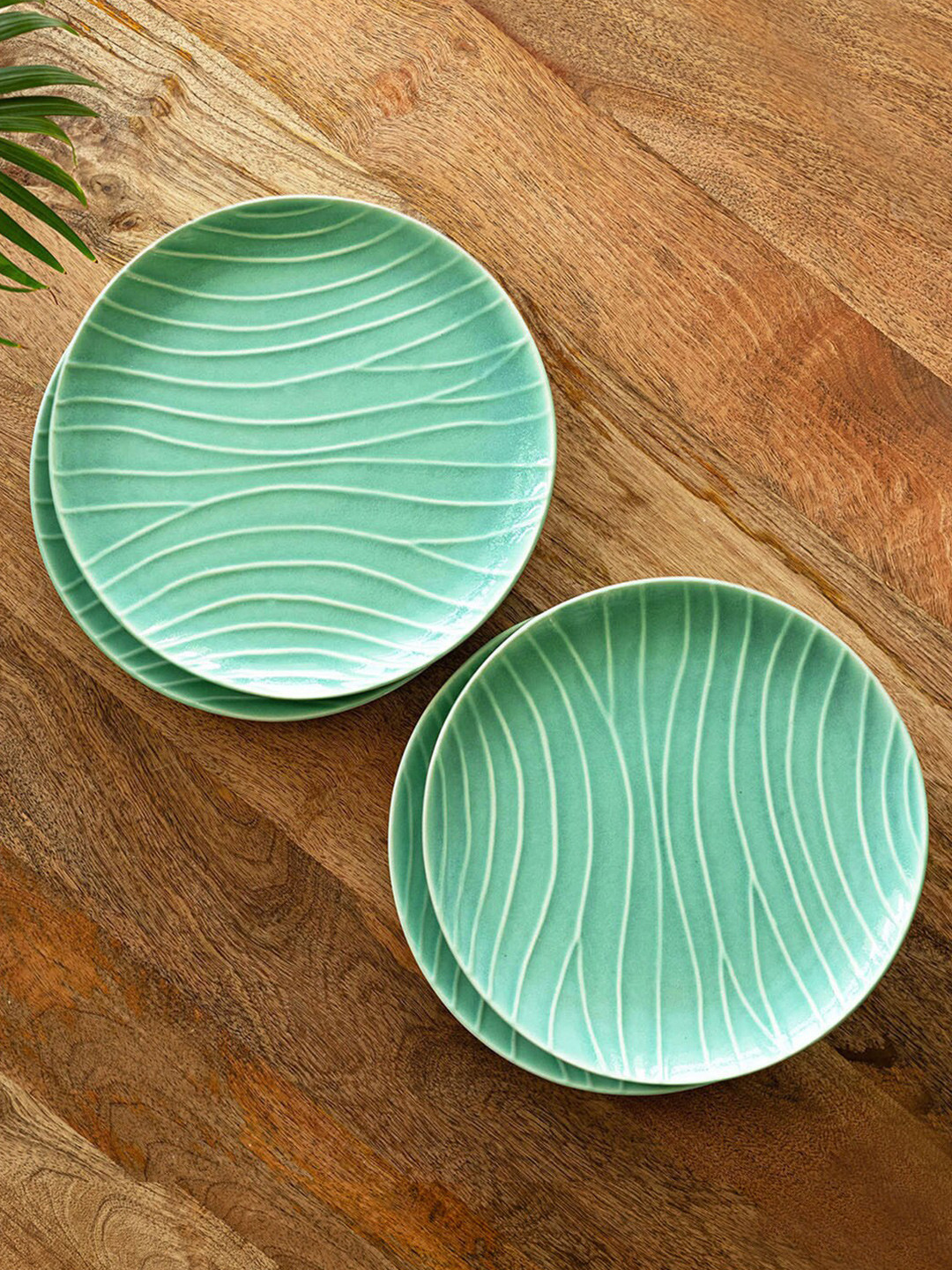 ExclusiveLane Caribbean Green 4 Pieces Ceramic Glossy Dinner Plates