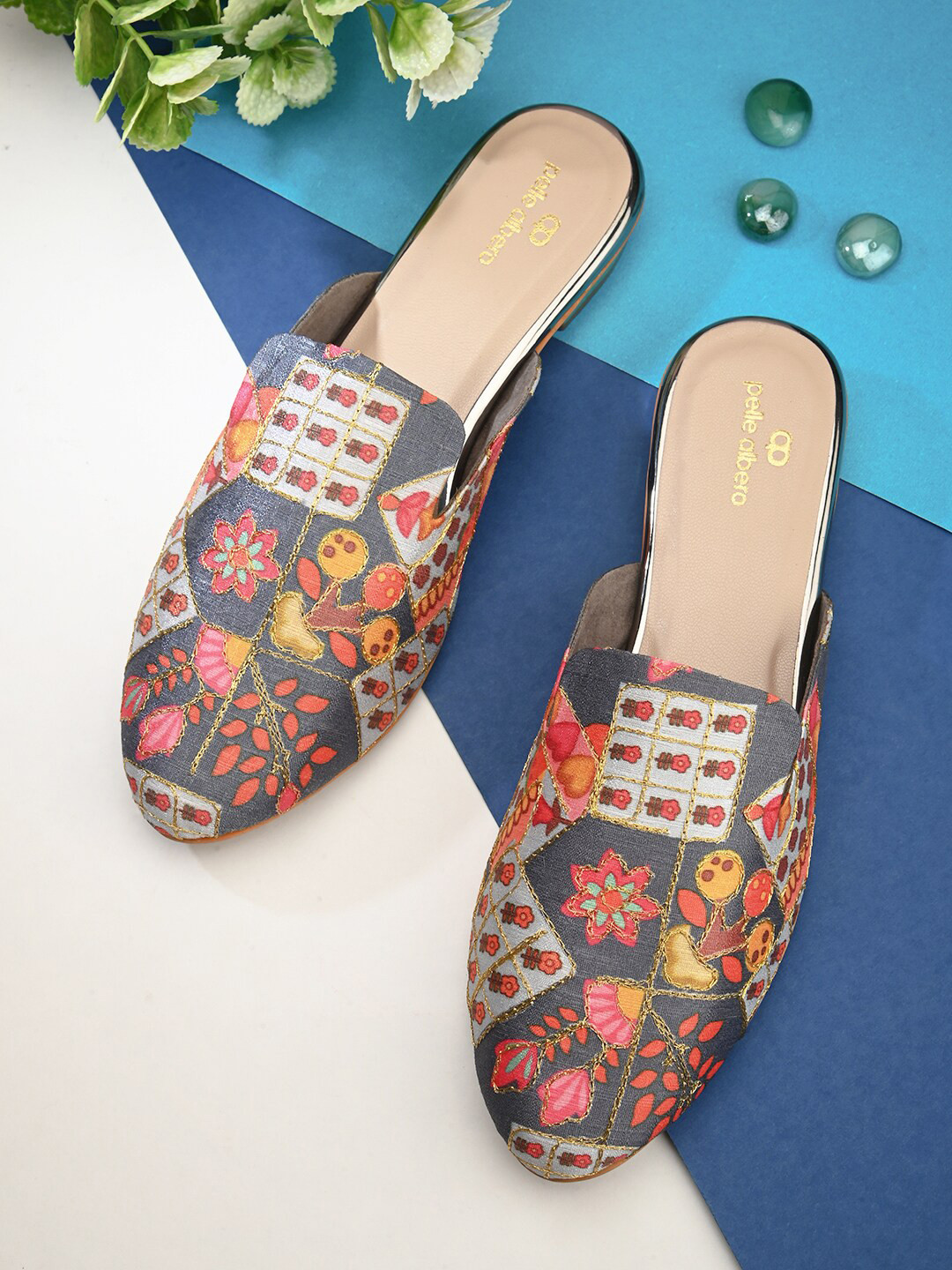 pelle albero Ethnic Embellished Mules