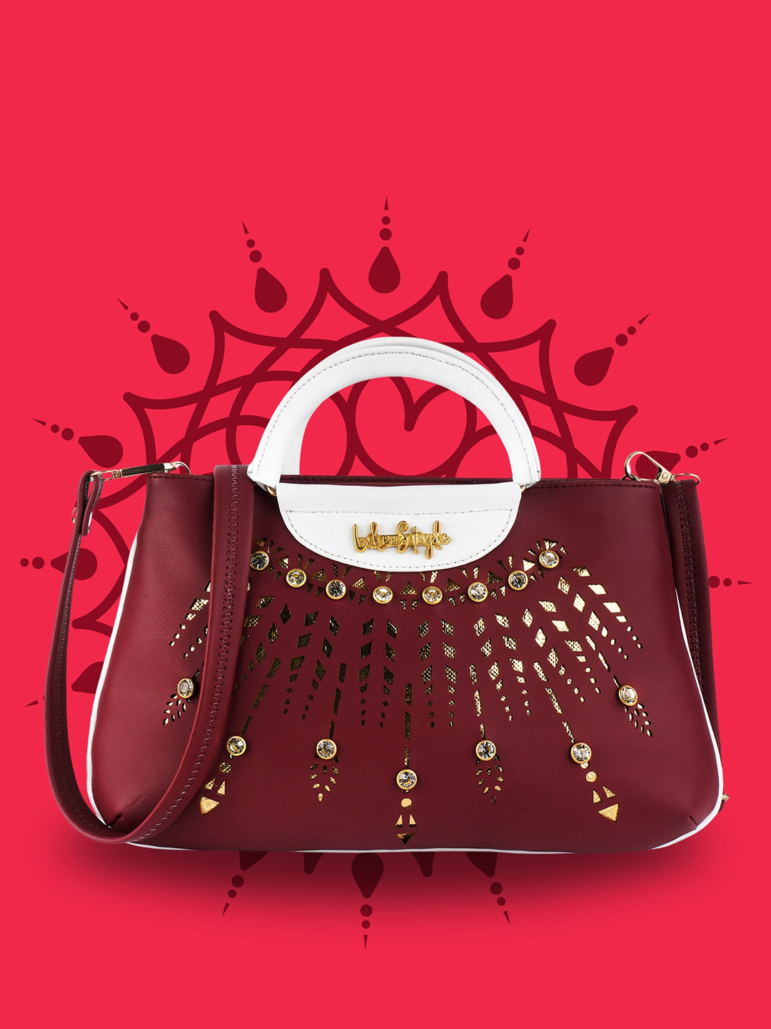 LIKE STYLE Cutwork Self Design Structured Handheld Bag