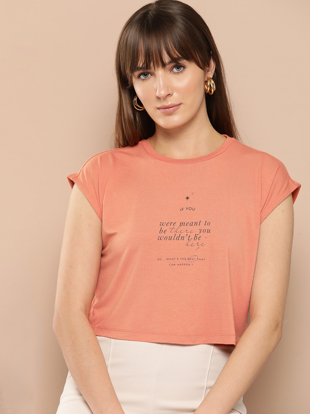 Chemistry Women Typography Print Round Neck Extended Sleeves Crop T-shirt