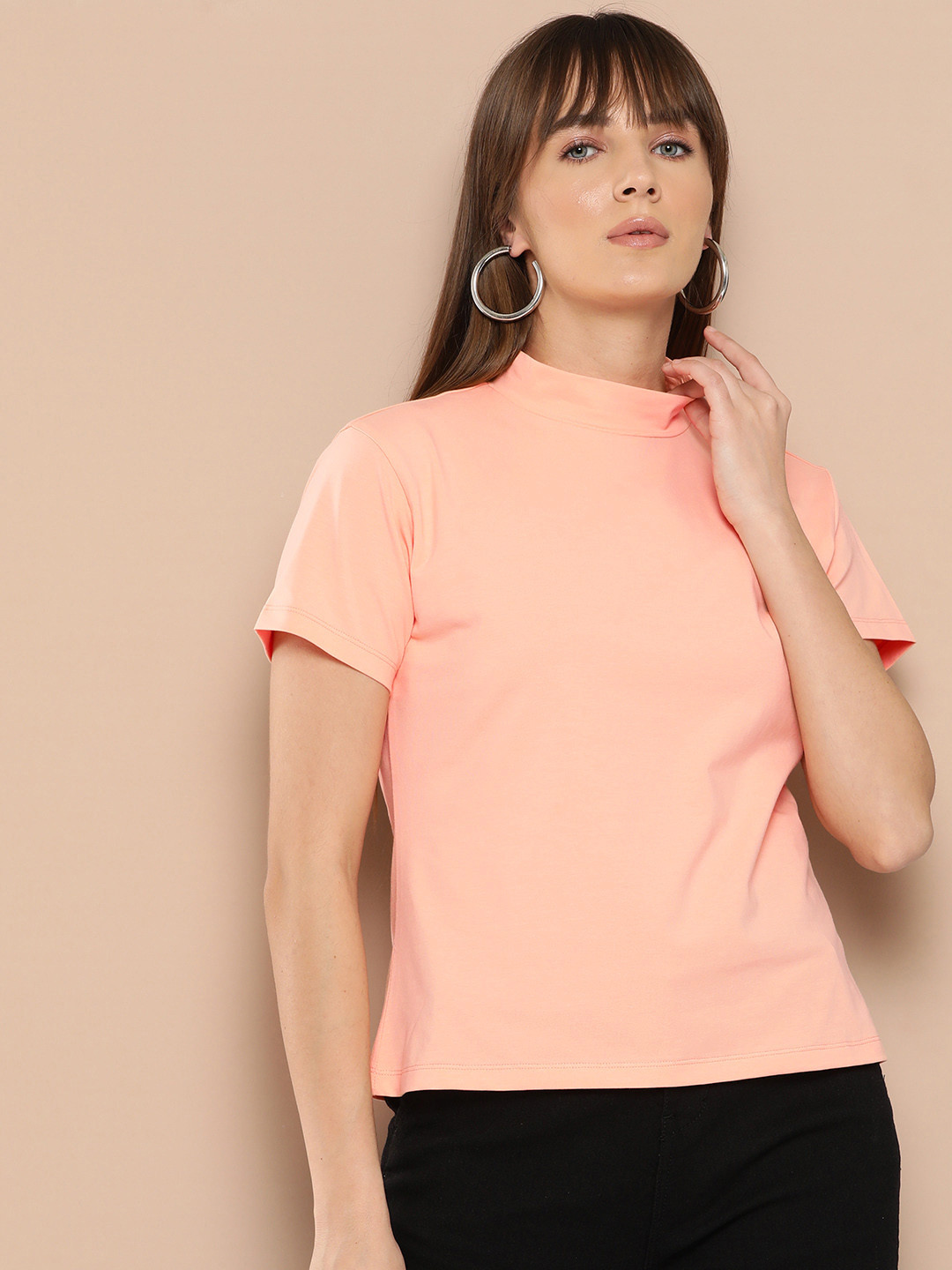 Chemistry Women Solid High Neck T-shirt