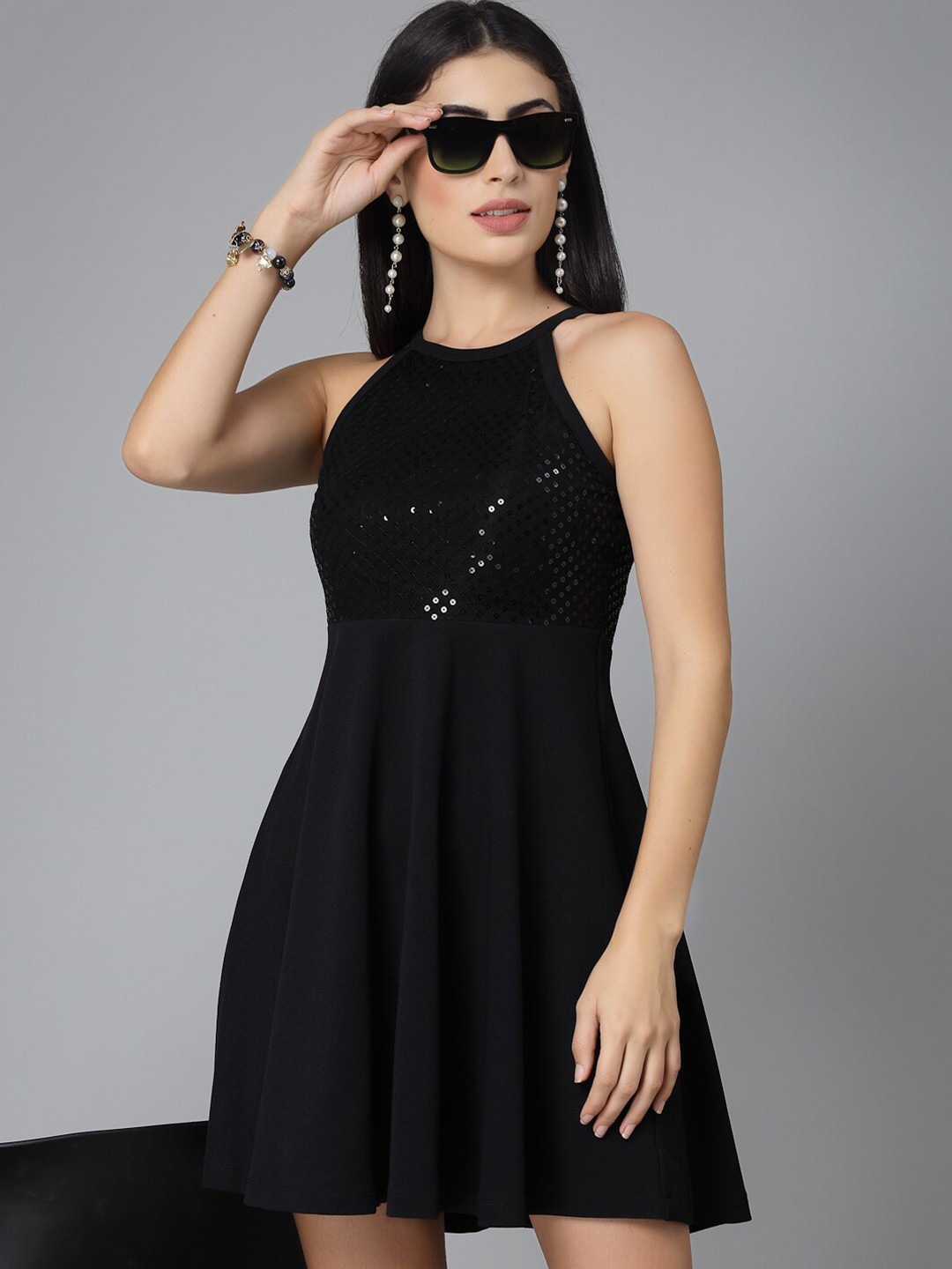Style Quotient Sequinned Embellished Fit & Flare Dress