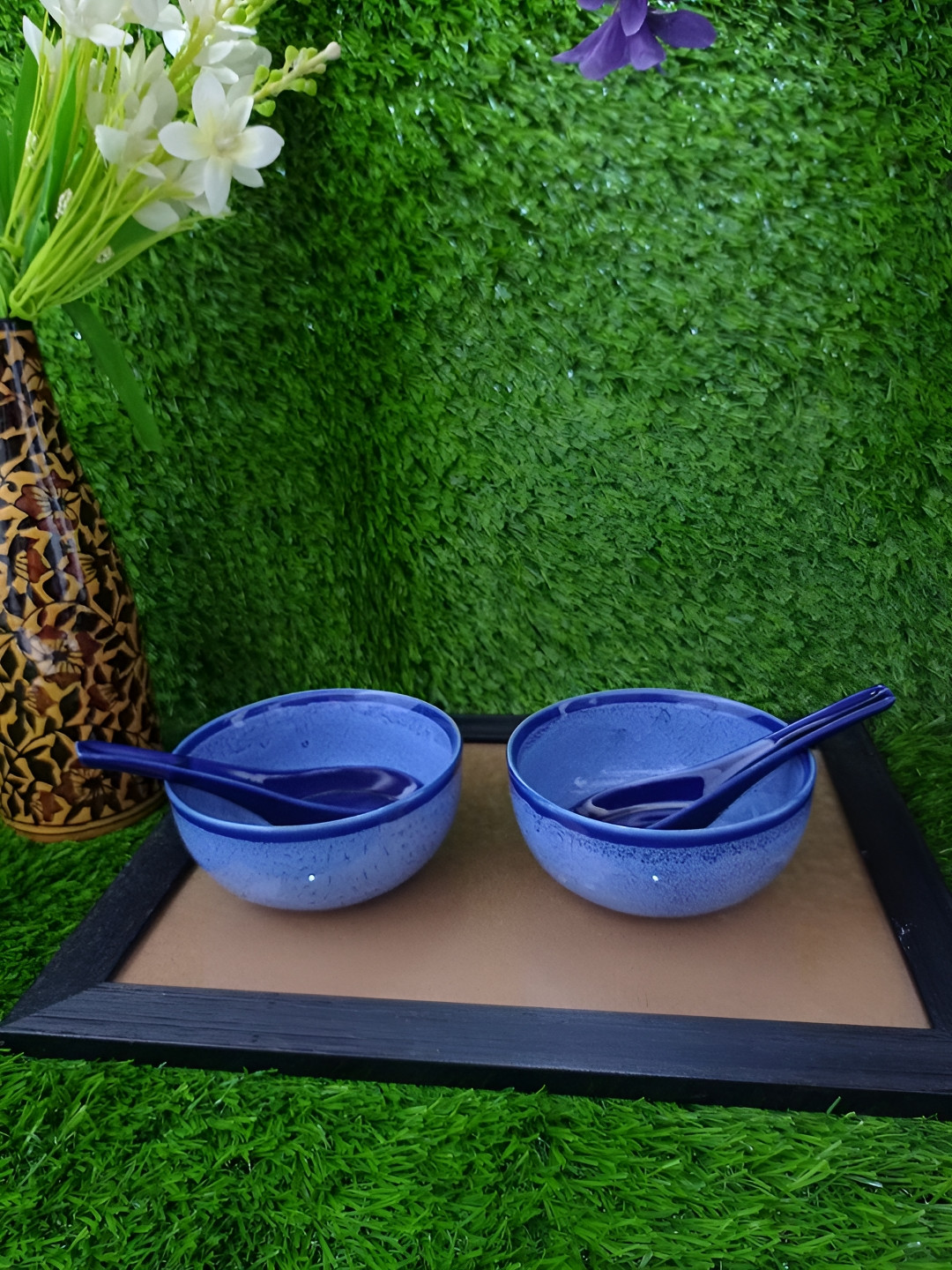 caffeine Blue 2 Pieces Ceramic Soup Bowl with Spoon