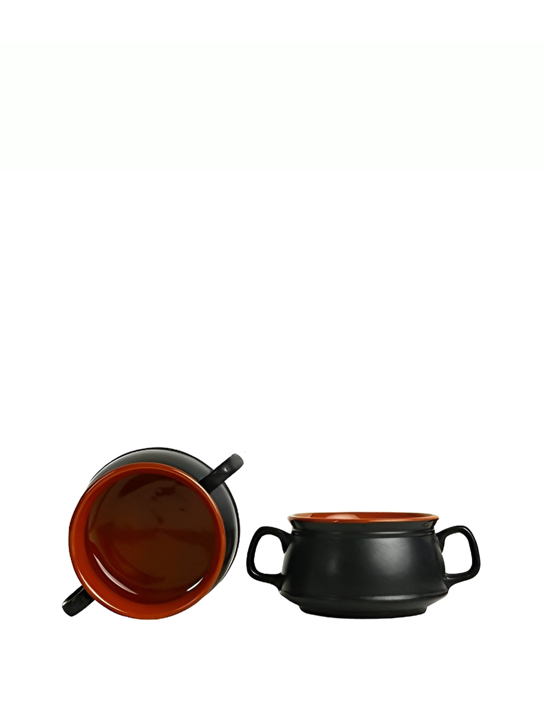 caffeine Black 2 Pieces Ceramic Soup Bowl with Spoon