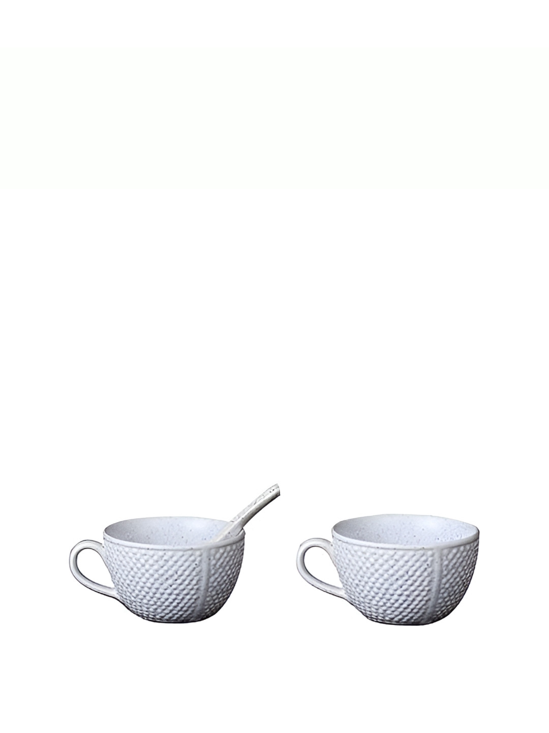 caffeine Set of 2 Ceramic White Bubble Single Handled Soup Bowl with Spoon