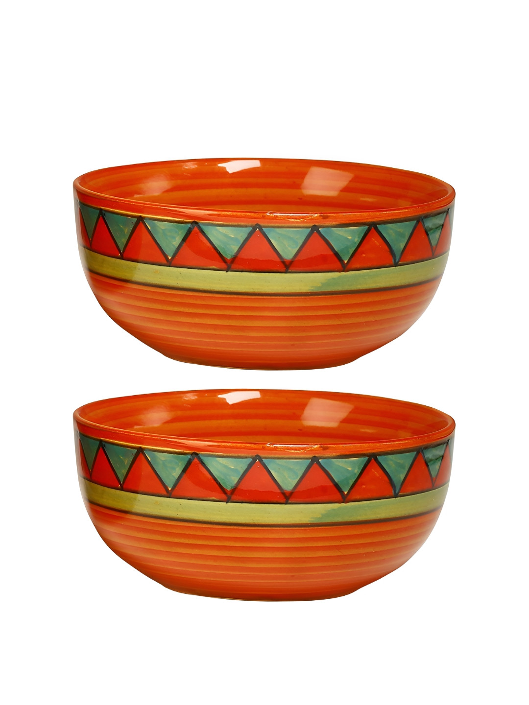 caffeine Green & Orange 2 Pieces Printed Ceramic Soup Bowls with Spoon
