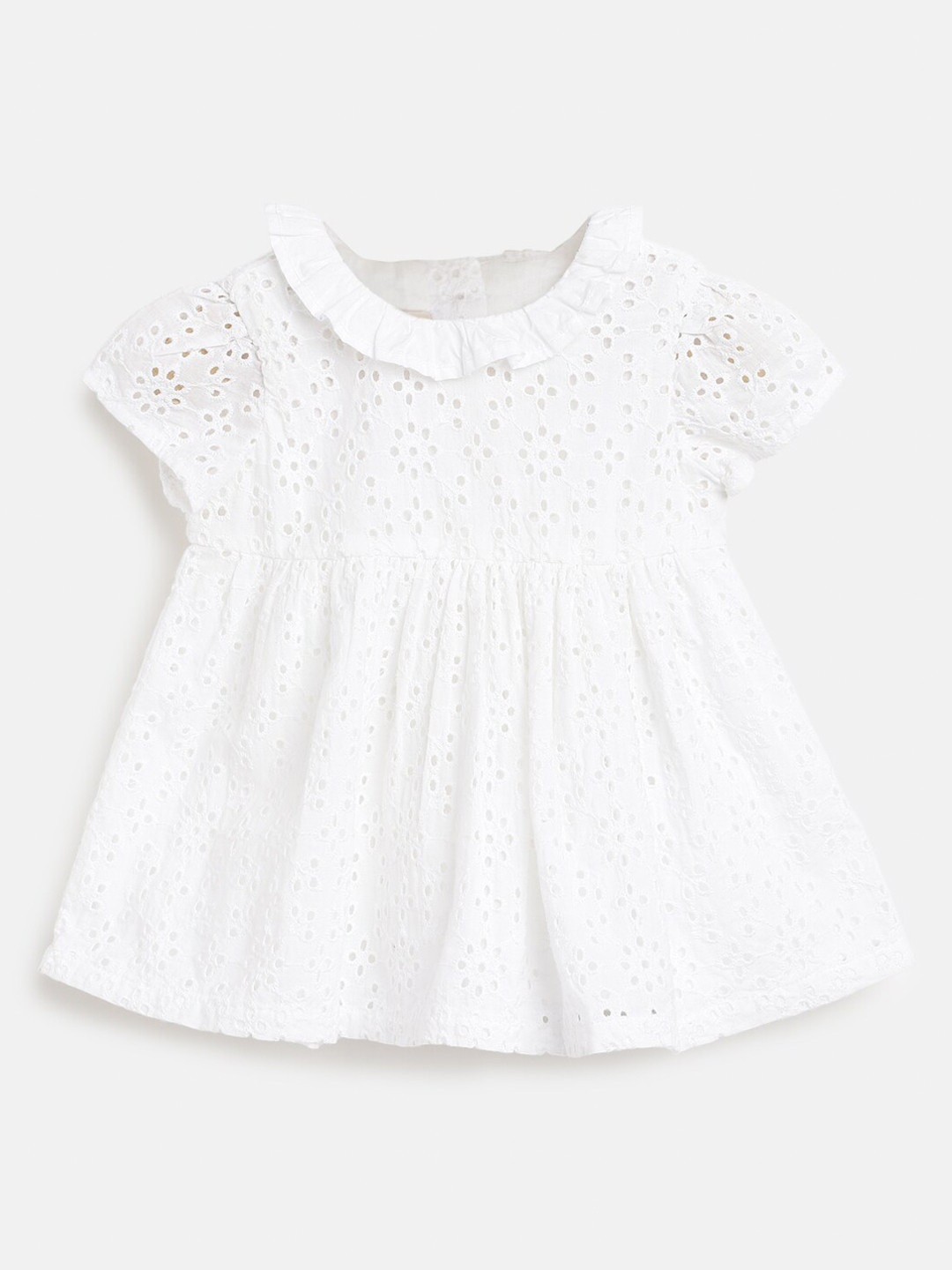 Chicco Girls Self Design Peter Pan Collar Schiffli Cotton Fit & Flare Dress