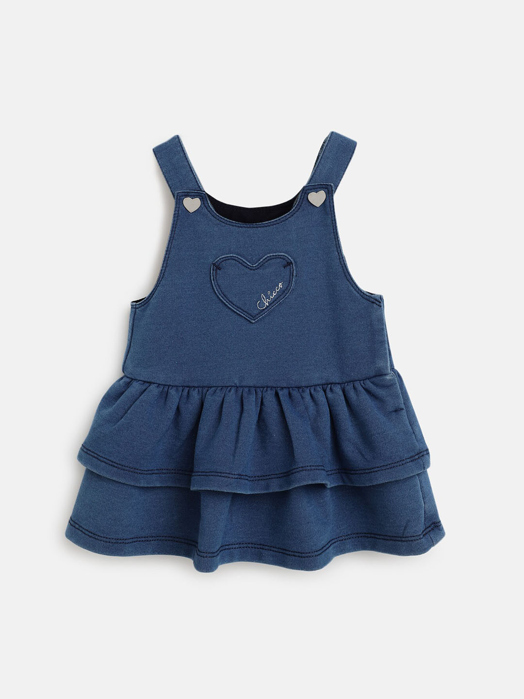 Chicco Girls Layered Pinafore Cotton Denim knee Length Dress