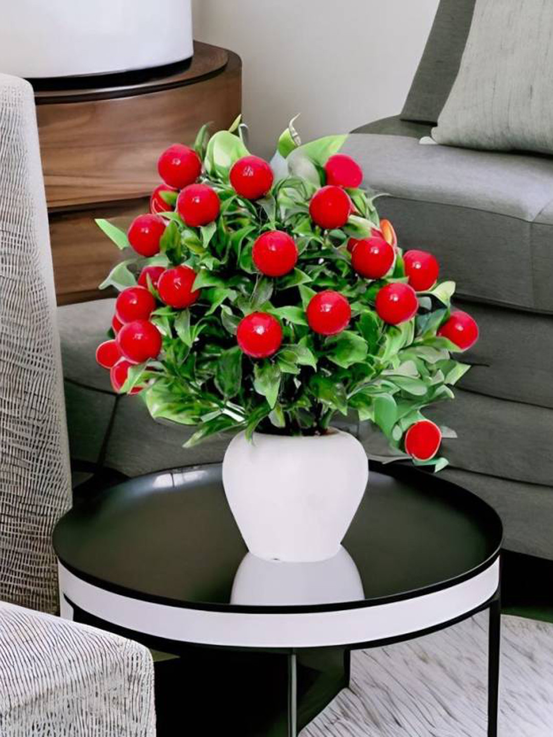 KAAF Red & Green 3 Pieces Artificial Plant Cherry