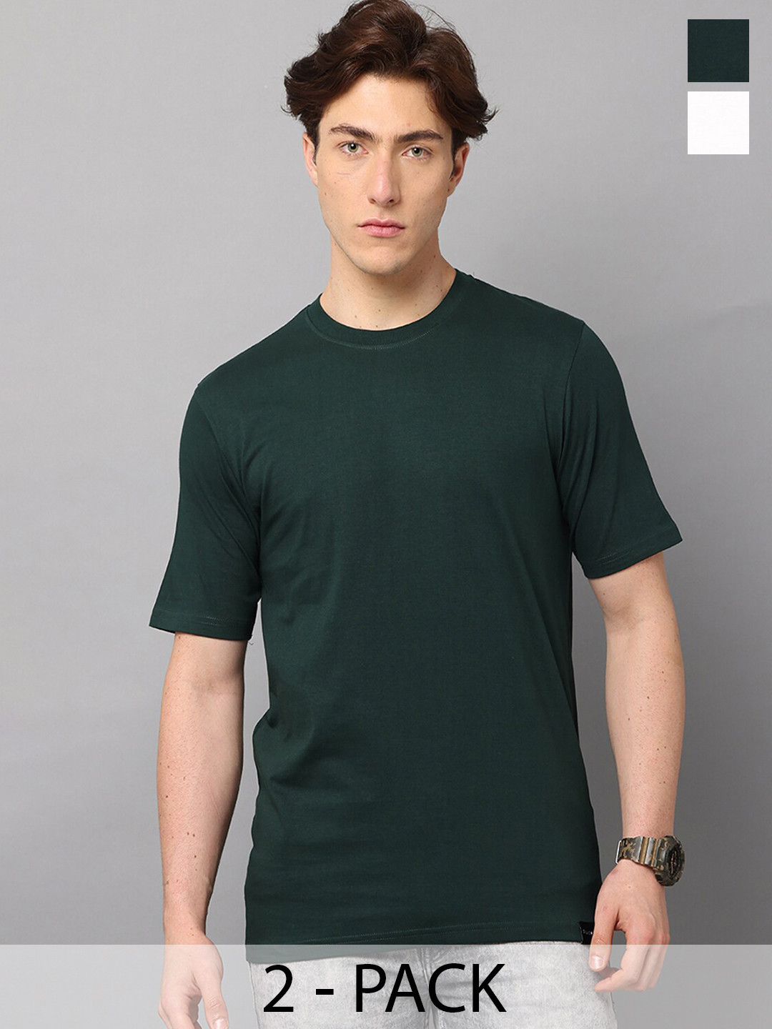 SILISOUL Pack Of 2 Bio Finish Pure Cotton T-Shirts
