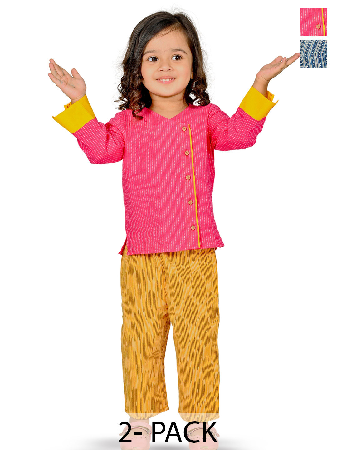 Tiny Bunnies Girls Pack Of 2 Printed Shoulder Strap Pure Cotton Top With Trousers