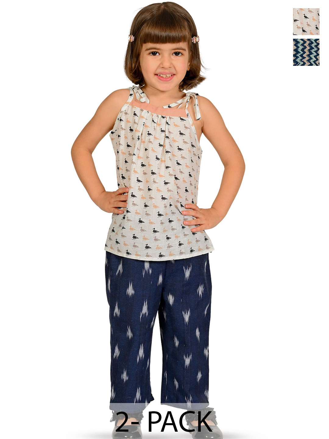 Tiny Bunnies Girls Pack Of 2 Printed Shoulder Strap Pure Cotton Top With Trousers