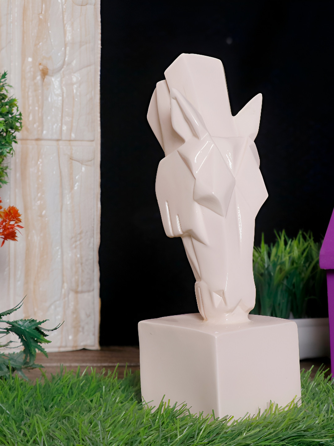 GW CREATIONS Running Horse White Polyresin Matte Living Room Hand-Crafted Medium Showpiece - 9.8 Inches