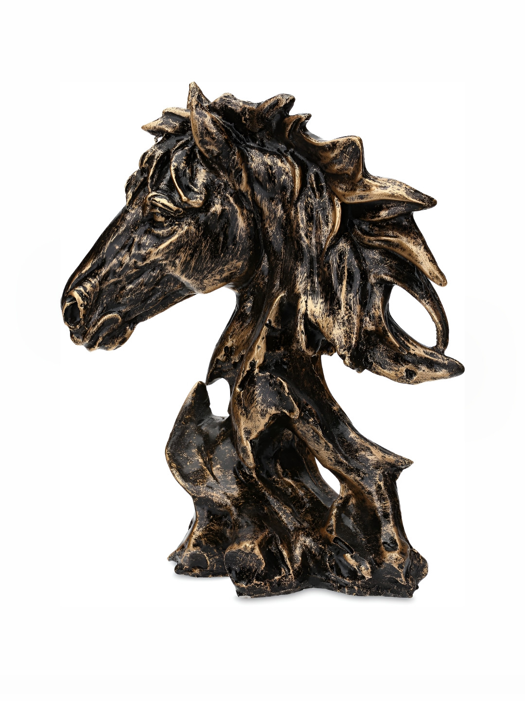 GW CREATIONS Running Horse Black Polyresin Metallic Living Room Hand-Crafted Medium Showpiece - 10.2 Inches