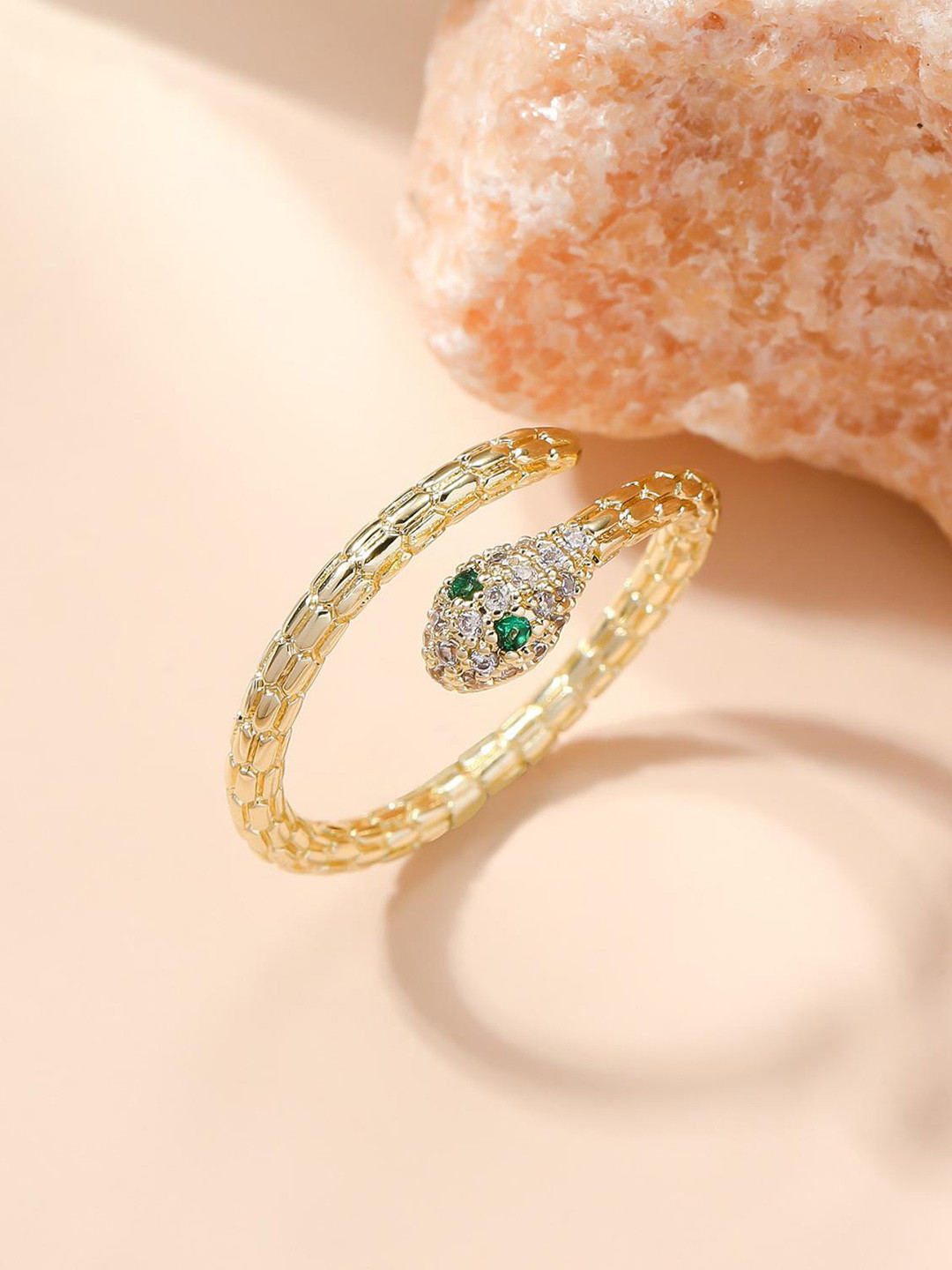 MYKI Gold-Plated CZ-Studded Snake Design Adjustable Finger Ring