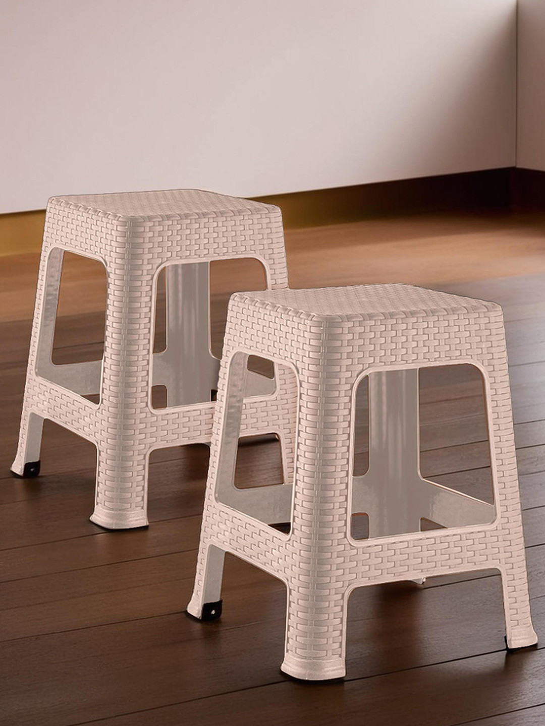 Kuber Industries Beige 2 piece Solid Plastic Step Stool