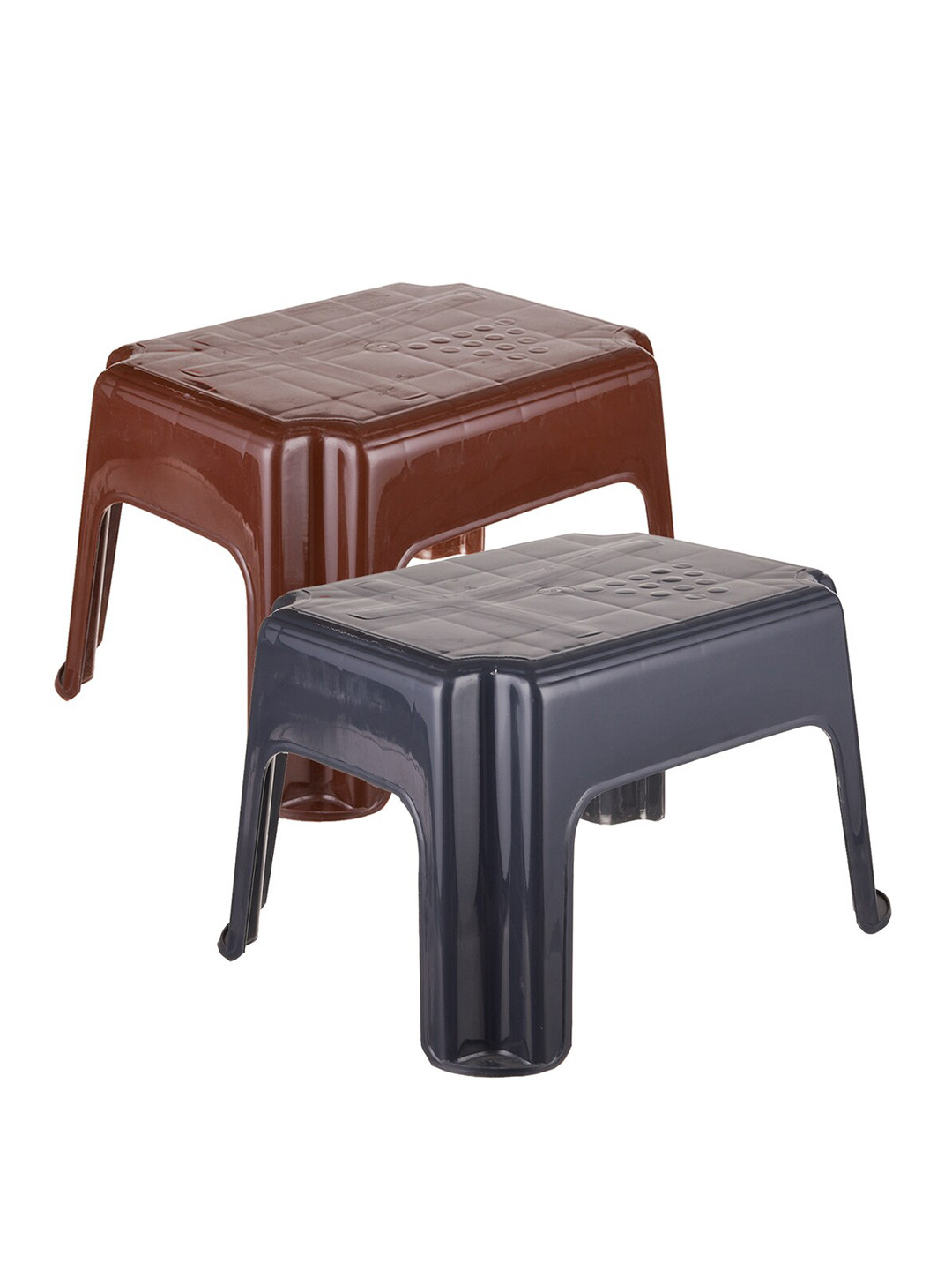 Kuber Industries Brown & Grey 2 piece Solid Plastic Step Stool