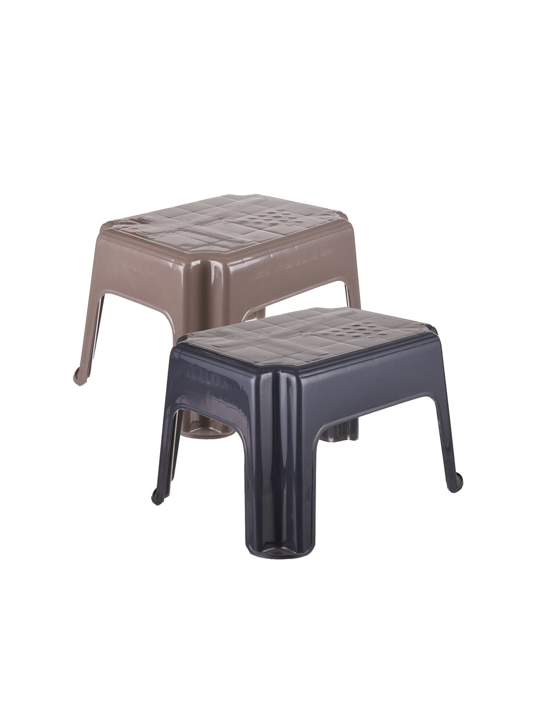Kuber Industries Brown & Grey 2 piece Solid Plastic Step Stool